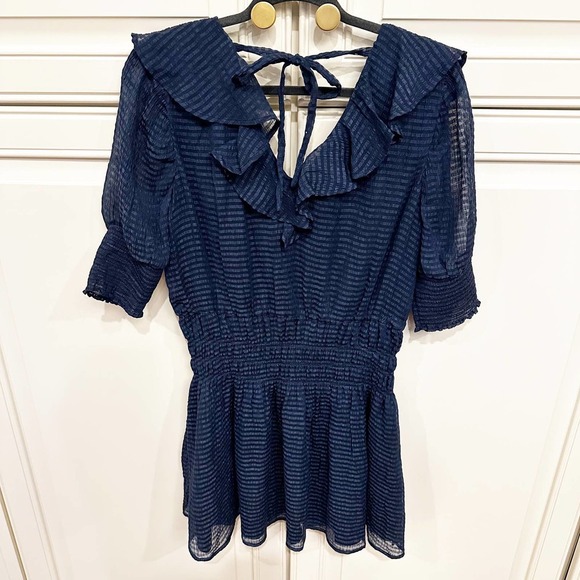 Revolve Tularosa Augustine Dress Women’s Navy Ruffle Puff Sleeve Mini Cocktail - Picture 10 of 10
